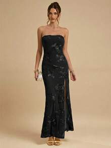 SHEIN BAE Đầm vàng không tay, chất liệu có họa tiết, kiểu dáng tối giản, thanh lịch, thích hợp cho bữa ăn trưa, dự đám cưới, tiệc cocktail, hoặc đi nghỉ mát ở bãi biển. - màu đen - Xem 12