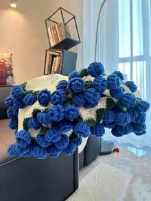 Hand Crocheted Rose Bouquet Blanket, Valentine's Day Gift For Girlfriend, Cozy Nap Throw Blanket With Roses & Rose Petals, 1PC Finished Product - Multicolor - View 3