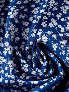Rusticease Women's Summer Holiday Floral Printed Short Sleeve Casual Dress With Round Neck - Blue and White - View 4
