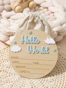 SHEIN Beige Autumn Cute Unisex Photoshoot Baby Name Announcement Sign For Hospital Hello World Newborn Wood Discs Milestone Card Photo Prop Shower Gift - Blue - View 2