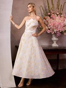 MOTF Soiréza 女士提花抹胸鸡尾酒连衣裙，春夏款 - 黃色 - 查看 6