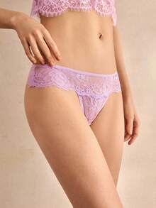 Charlaine Women's Breathable Sheer Solid Color Lace Panties - Purple - View 4