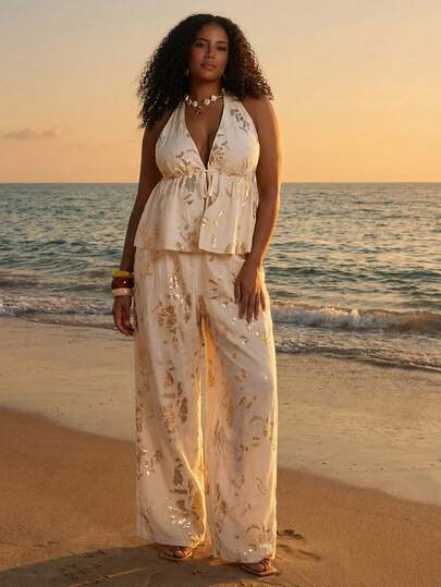 SHEIN BAE Plus Size Women's Apricot Spring/Summer Beaded Tie-Front Cardigan, Sexy Blouse, Beach Vacation Top,Summer,Spring Outfit Women,Easter Outfit Women,Party,Top For Wedding Guest,Bridesmaid Top,Graduation,Casual Outfit ,Vacation Outfits Women,Summer Holiday Outfits,Y2k,Office Attire For Women,Festival,St Patrick's Day,Going Out,Beach,Dresses For Women Plus Size,Curve,Plus Size,Elegant Party Dresses,Dress For Wedding Guest,Graduation Outfit For Mother,Casual,Holiday Outfits,Y2k,Sequin,Shiny