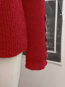 StreetHx Vestido de suéter casual de manga larga con cuello vuelto y botones, de corte ajustado, para mujer - Rojo - Ver 6