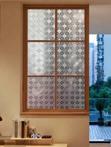 1 Roll Vintage Geometric Pattern Glass Film, Privacy Window Film, Glass Window Sticker, Reusable Non-Adhesive Glass Decoration For Home And Office - Clear - View 26