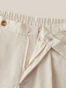 VeloEdit 男士亚麻梭织休闲弹力腰直筒裤，适合夏季、度假、日常穿着、派对、情侣装，男士礼物，复古风格 - 杏色 - 查看 5