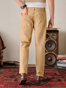 VeloEdit Khaki Herren-Jeans mit schrägen Taschen, einfarbig, schlicht, Slim Fit, gewaschen, Cargo-Denim, für Ausgehen, Urlaub, Pendeln und Arbeit, urbaner Chino-Stil, Old Money, mit Reißverschluss - Khaki - Übersicht 8