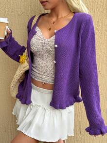 INAWLY Áo khoác cardigan chống nắng khoét rỗng, áo choàng dệt kim nhẹ. - Màu tím - Xem 5