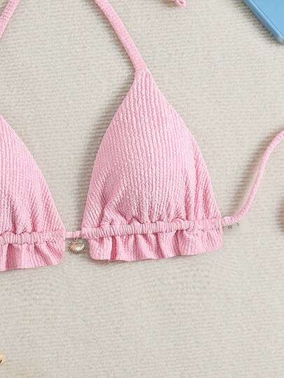 Swim Vcay Áo bikini cổ yếm xếp ly, chất liệu vải dệt, màu trơn dành cho nữ