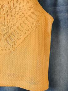 Girls' Vacation Beach Countryside Summer Crochet Lace Halter Crop Top - Yellow - View 5