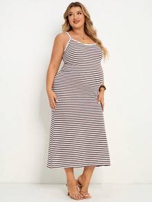SHEIN Maternity Plus Size Striped Casual Strap Dress Summer Dresses Vacation Outfits Work Outfits - Multicolor - View 4