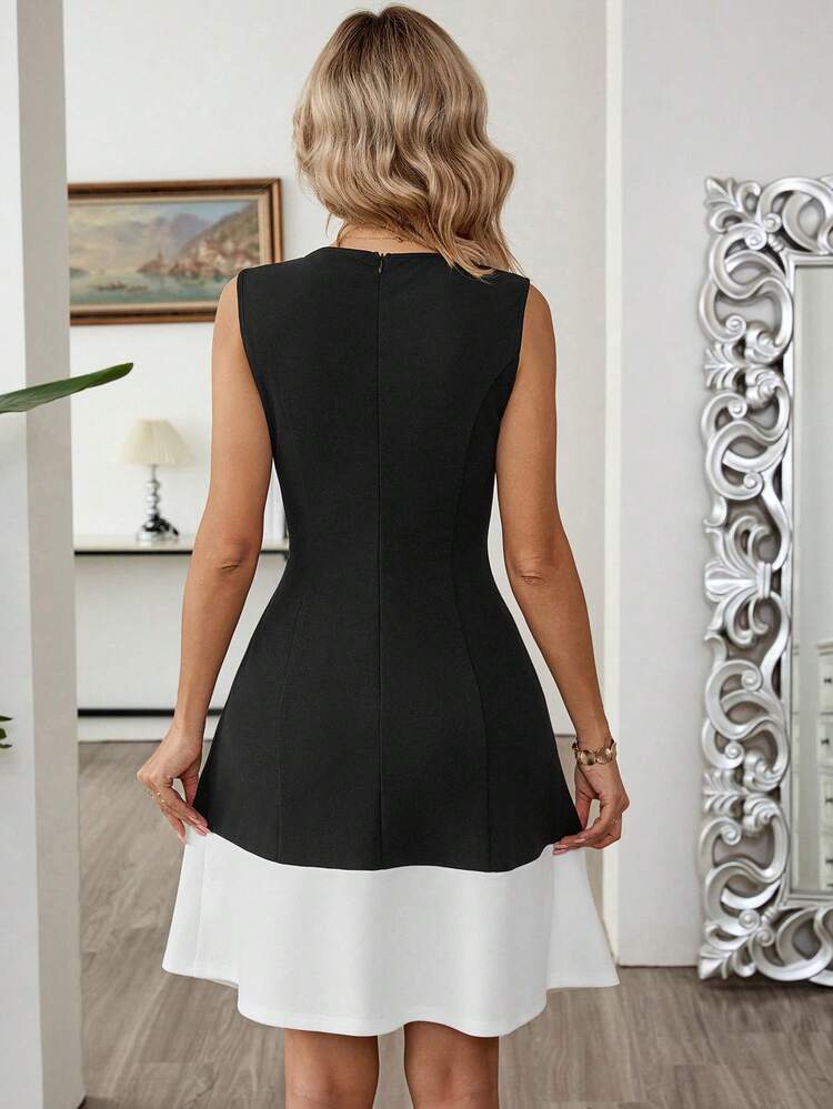 Women's Casual Midi Dress With Contrast Color Round Neck Sleeveless Summer Dresses For Women Summer Outfits For Women Elegant Dresses For Women Elegant Dresses For Ladies  Work Outfits For Women Office Outfits For Women