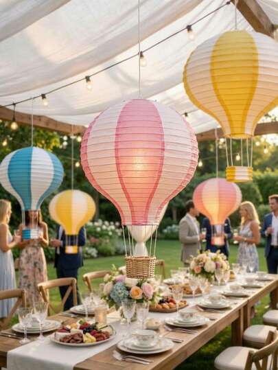 Joivida 9pcs Suspension Hot Air Balloon Paper Lantern Set, Party Decoration, Birthday, Classroom Setup, Wedding Paper Lantern Decoration