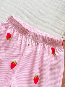 Souflis Souflis 2pcs Young Girl Woven Solid Color Round Neck Sleeveless Top And Loose Woven Solid Color Shorts Set - Pink - View 7