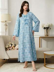 Yasmyna Đầm maxi Thổ Nhĩ Kỳ dành cho nữ và áo abaya truyền thống Ả Rập. - Màu xanh lam - Xem 3