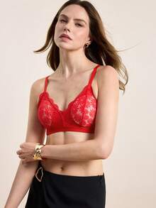 Hourtrue 1pc Lace Wireless Bra For Women - Red - View 5
