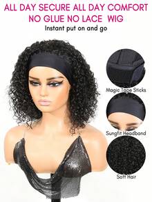 Density Pro 200% Density Kinky Curly Headband Bob Wigs Human Hair Curly Wig Machine Made Put On And Go Glueles Wigs For Daily Use - SNatural - View 8