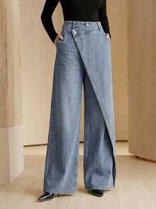 Anewsta Essential 新款不对称设计女士黑色牛仔裤 - 藍色 - 查看 2