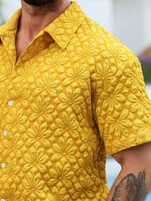 VENTUSAIL Áo sơ mi nam ngắn tay Manfinity Nomadique màu vàng họa tiết hoa jacquard, kiểu dáng thường ngày, thích hợp cho các hoạt động thường nhật như đi nghỉ mát, đi biển, tụ họp bạn bè, dự tiệc, đi làm, đi làm văn phòng, phong cách công sở tối giản, đặc biệt phù hợp cho mùa hè. Có thể mặc cá nhân hoặc làm quà tặng. Quà tặng cho bạn trai/chồng, quà tặng World Cup, quà kỷ niệm/sinh nhật, quà dự tiệc, kỳ nghỉ hè, quà cưới. - Màu vàng - Xem 6