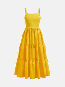 Tween Girl Casual Tropical Vacation Bright Yellow Camisole Dress - Yellow - View 2