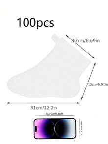 SHEIN 100pcs Disposable Plastic Foot Mask, Moisturizing And Crack-Proof Foot Protector, Soft, Comfortable, Moisturizing And Transparent, Very Suitable For Daily Use With Body Cream, Home, Spa,Travel Essential,Bag,Organizer,Storage Christmas For Holiday Gift Giving - White - View 7