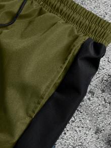 Sport MetroGents 男士休闲舒适百搭直筒拼接运动裤 - 軍綠色 - 查看 5