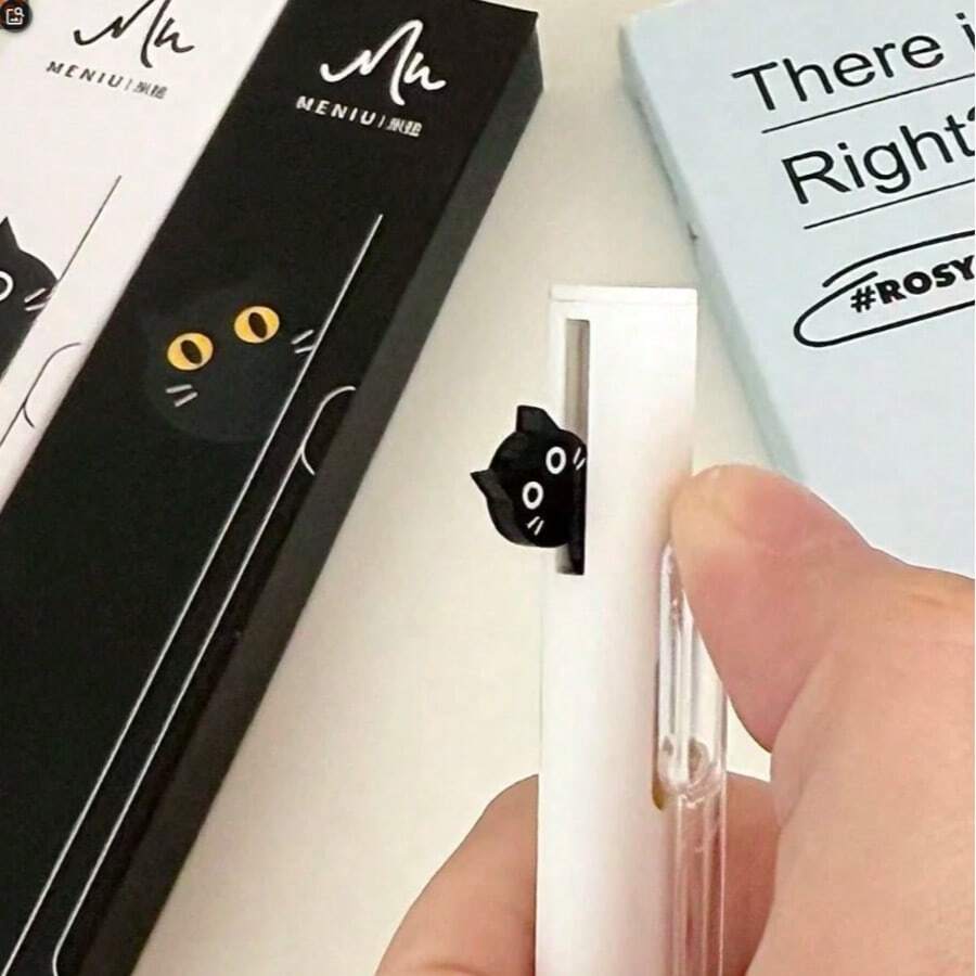 New Anxiety Cat Hiding Cat Center Comparison Pen, Creative Personalized Cute Quick-Drying Brush Pen, Single Tube With 2 Refills, 0.5mm Quick-Drying Brush Pen For Students - Black - View 1