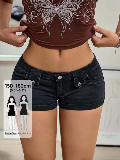 Jeanoix Petite Quần short denim siêu ngắn thời trang nữ Y2K