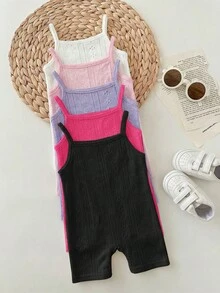 5件套女婴夏季休闲日常通勤纯色网眼镂空连体衣 - 彩色 - 查看 3
