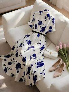 Airaco Rochie elegantă cu guler cămașă, talie strânsă, mânecă scurtă, mărime plus, potrivită pentru ținute casual, vacanță și naveta - Multicolor - Vizualizare 2