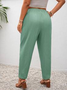 SHEIN Frenchy Plus Size Vacation Solid Color Knotted Casual Pants With Pockets - Green - View 7