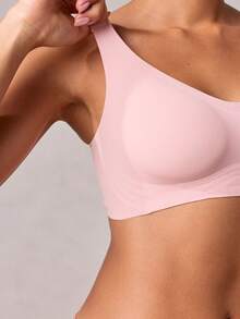 Veilyse Women's Solid Color Full Coverage Seamless Wireless Padded Bra, Comfortable & Soft, With Removable Pads, Basic Style With Sports Vibe - Pink - View 7