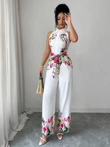 Elenzga Bộ áo liền quần không tay in hoa thanh lịch dành cho nữ, thích hợp cho mùa hè. - Nhiều màu - Xem 6