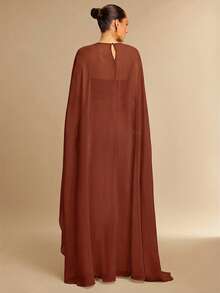 Silquee Women's Solid Color Chiffon Shawl Design Casual Jumpsuit - Brown - View 2