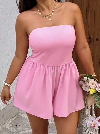 Sunnyshic Bộ áo liền quần gợi cảm không dây vai, cỡ lớn, chất liệu dệt, ôm eo quyến rũ.