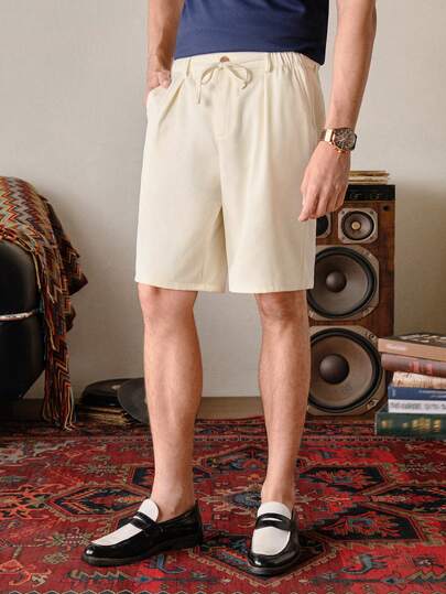 VeloEdit 1 pieza Pantalones cortos casuales ligeros para hombre, de tela de poliamida beige de Seúl, sin estiramiento, versátiles para ir al trabajo, de moda y cómodos, regalo para novio/esposo/aniversario