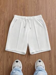 NORVETH Conjunto casual para o dia a dia: camiseta masculina de manga curta com estampa e gola redonda e bermuda com cordão na cintura. - Branco - Ver 4