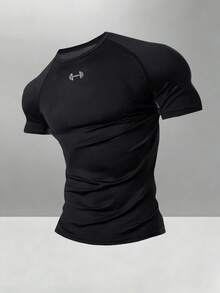 Gym Rark Men's Dumbbell Print Round Neck Short Sleeve T-Shirt And Drawstring Pocket Sports Pants Set, Suitable For Fitness And Basketball, Gym - Black - View 3