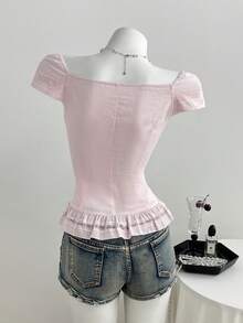 Elamini Women's Solid Color Pleated Casual Versatile Daily Wear Shirt - Pink - View 2