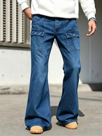 Manfinity EMRG Autumn/Winter Vintage Washed Blue Straight Leg Fitted Jeans With 3D Pockets