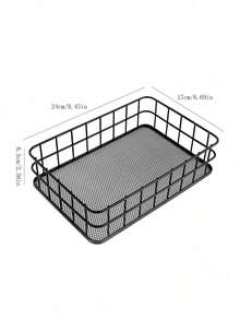 1PC Large Capacity Wrought Iron Metal Mesh Design Easy Viewing Modern Nordic Style Storage Basket Organizer For Office Supplies Cosmetics Vanity Desktop Shelving Home Decor Sturdy Space Saving Black White Gold - Gold - View 11