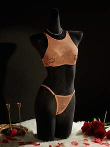 SpicyHot 2 piezas Conjunto de lencería deportiva y sexy con decoración metálica - Marrón - Ver 5