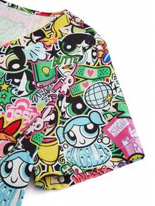 PopScrub THE POWERPUFF GIRLS X SHEIN 女士夏季个性化涂鸦印花护士服，带口袋短袖上衣 - 彩色 - 查看 10