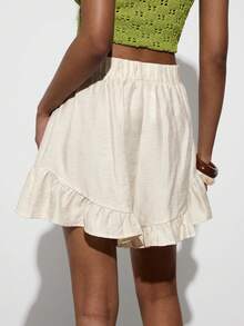 MAIJA 沙滩荷叶边弹力腰休闲飘逸短裤 - 藍色 - 查看 4