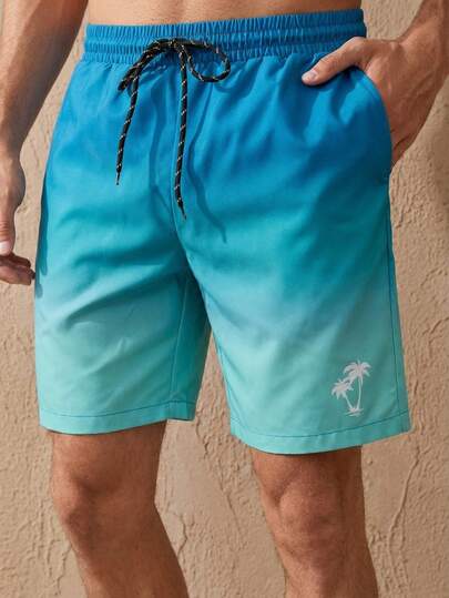 HIMLAND Men Ombre Drawstring Waist Shorts Baggy Board Cool Graphic Colorful Vacation Beach Shorts Praiamen Beach Wearbeach Wear For Menbeach Wear Men