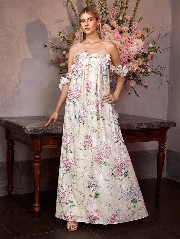 MOTF Soiréza WOMEN'S SPRING/SUMMER 3D FLORAL DECOR ALL-OVER PRINT PARTY DRESS
