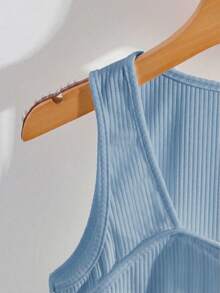 GlowEve Women's Solid Color Metal Button Design Sweetheart Neck Camisole - Blue - View 3