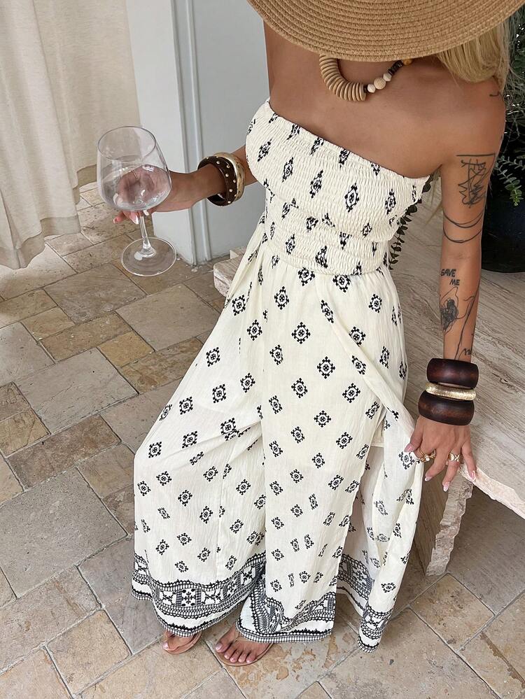 Women's Loose Casual Beach Vacation Jumpsuit, Suitable For Spring And Summer Boho