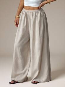 SHEIN PETITE Summer Loose Textured Casual Pants - Apricot - View 5