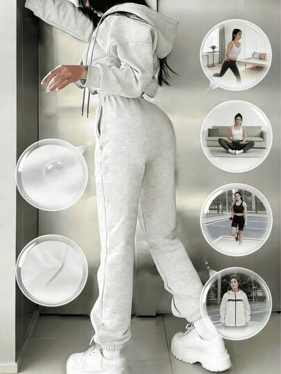 Conjunto Deportivo de 2 Piezas Sudadera con Gorro y Pants Jogger Fitness para Mujer